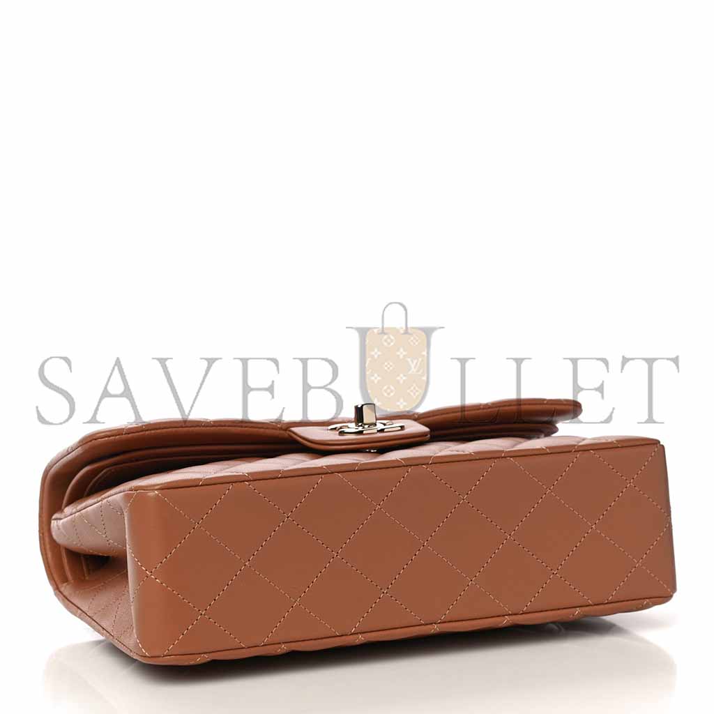 Ch*el lambskin quilted small double flap brown as1117 (23*14.5*6cm)